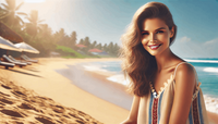 Thumb dall e 2024 11 04 12.04.36   a beautiful woman on a beach  enjoying a sunny day. the scene captures a relaxed  tropical atmosphere with soft waves  golden sand  and blue skies. th  1 
